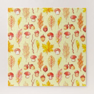 Herbstblätter: Retro-Tapete mit Aquarellfarbe Puzzle