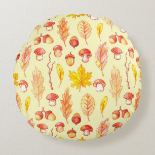 Herbstblätter: Retro-Tapete mit Aquarellfarbe Rundes Kissen