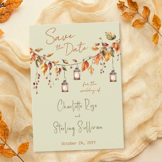 Herbstblätter Rustikale Wasserfarbe Elegante Hochz Save The Date
