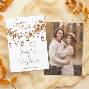 Herbstblätter Rustikale Wasserfarbe Elegante Hochz Save The Date