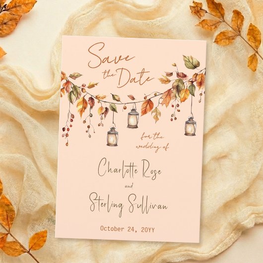 Herbstblätter Rustikale Wasserfarbe Elegante Hochz Save The Date