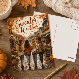 Herbstblätter Strickwetter Herbststimmung Postkarte