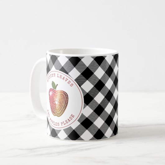 Herbstblätter und Äpfel Bitte Kariert Kaffeetasse (Vorderseite Links)