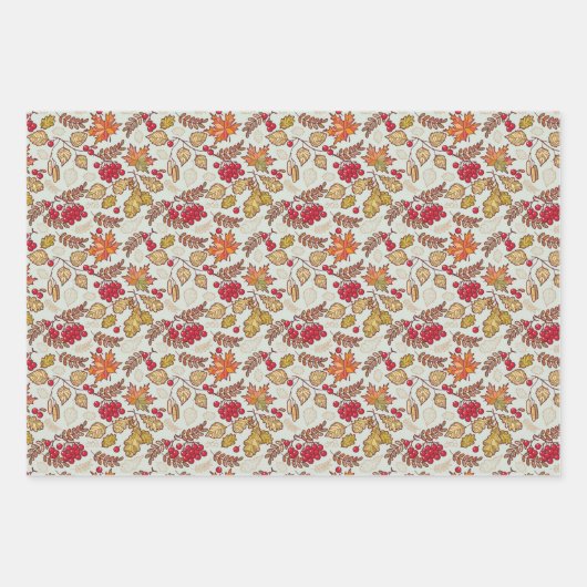 Herbstblätter und Beeren Geschenkpapier Set (Vorderseite)