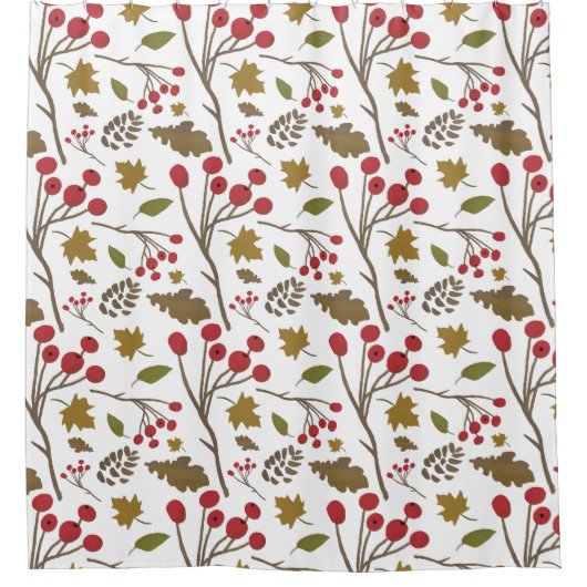 Herbstblätter und Beeren rustikales Muster Duschvorhang (Vorderseite)