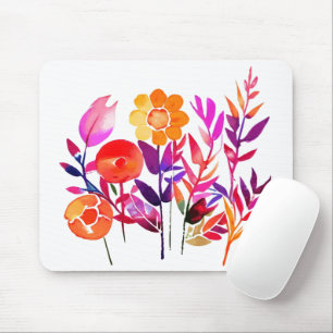 Herbstblätter und Blume in Aquarellweiß Mousepad