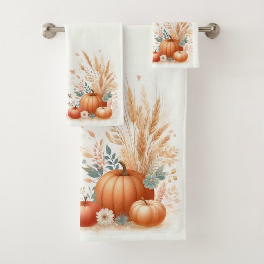 Herbstblätter und Blume mit Pumpkins und Apple Badhandtuch Set (Insitu)