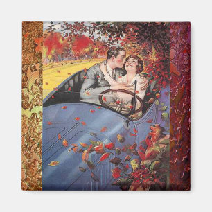 Herbstblätter und ein Vintage-Cabrio-Magnet Magnet
