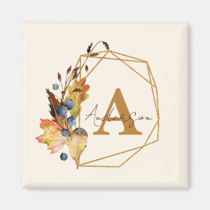 Herbstblätter und Goldrahmen personalisiert Magnet