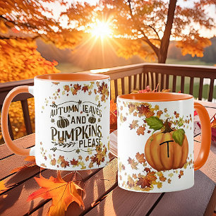 Herbstblätter und Kürbis, bitte monogramm Kürbis Tasse