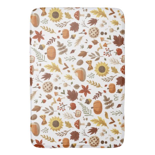 Herbstblätter und Kürbis im weißen Erntedank Badematte (Vorderseite Vertikal)