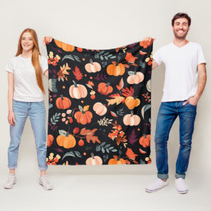 Herbstblätter und Kürbismuster Fleecedecke