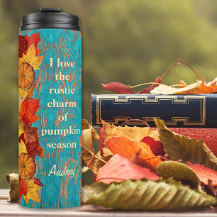 Herbstblätter und Kürbisse Rustikale Inspirierende Thermosbecher