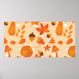 Herbstblätter und Nüsse. Schöne, handgezeichnete N Poster