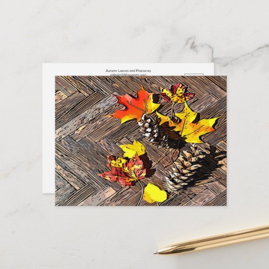 Herbstblätter und Pinecones Postkarte (Vorderseite/Rückseite Beispiel)