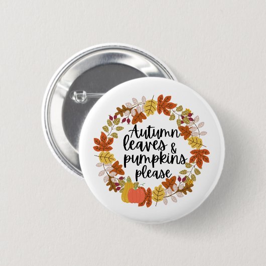 Herbstblätter und Pumpkin Bitte Button (Vorne & Hinten)