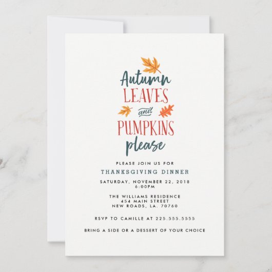 Herbstblätter und Pumpkins Bitte Einladung (Vorderseite)