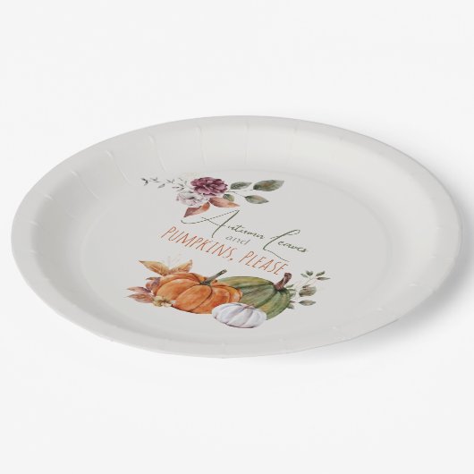 Herbstblätter und Pumpkins Bitte Farbe Pappteller (Schrägansicht)