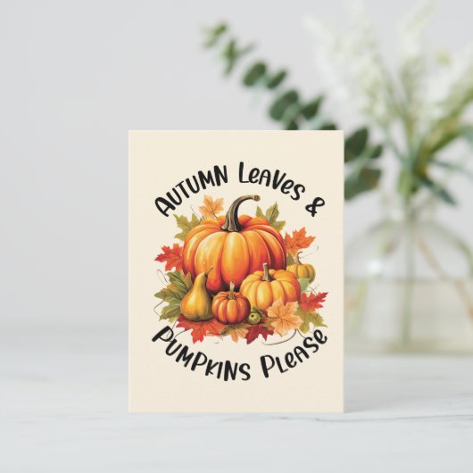 Herbstblätter und Pumpkins Bitte Postkarte (Stehend Vorderseite)