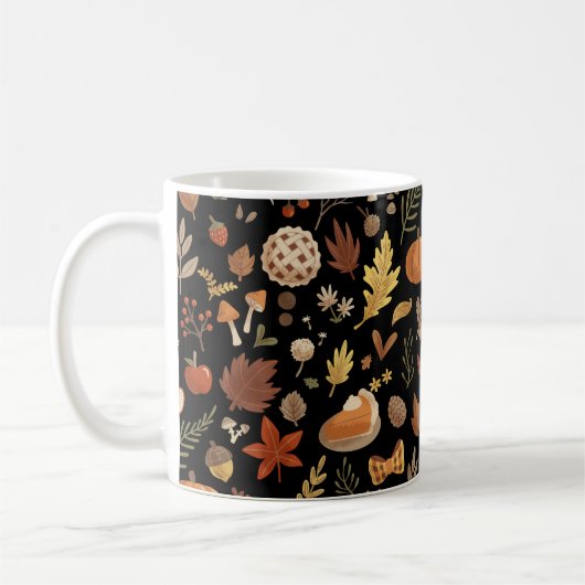 Herbstblätter und Pumpkins im Schwarzen Erntedank Kaffeetasse (Links)