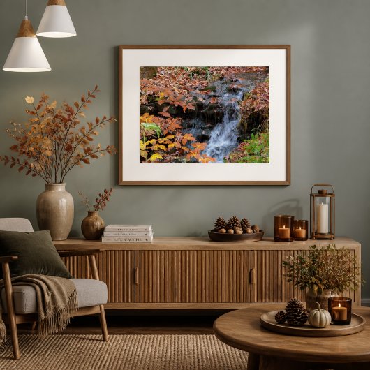 Herbstblätter und Wasserfall Foto Poster