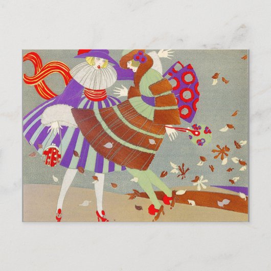 HERBSTBLÄTTER UND WIND /MODEKOSTÜMDESIGNER POSTKARTE (Vorderseite)