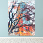 Herbstblätter und Wolkenkratzer Leinwanddruck (Insitu (Holzboden))