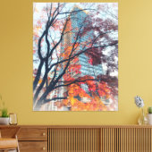 Herbstblätter und Wolkenkratzer Leinwanddruck (Insitu (Wohnzimmer))