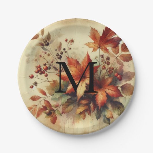 Herbstblätter vintage Aquarell Herbstfarben Pappteller (Vorderseite)