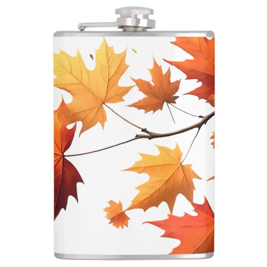 Herbstblätter Vinyl umwickelte Flasche Flachmann (Vorderseite)