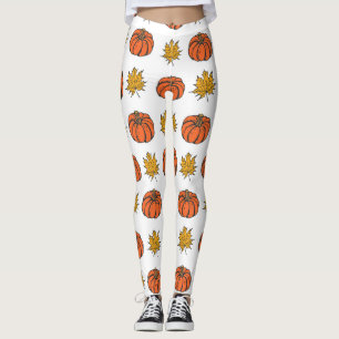 Herbstblätter: Von Hand Gezeichnet Kürbismuster Leggings