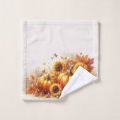 Herbstblättern, Sonnenblumen und Kürbis Badhandtuch Set (Waschlappen)