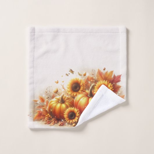 Herbstblättern, Sonnenblumen und Kürbis Badhandtuch Set (Waschlappen)