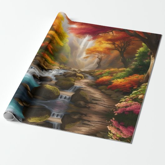 Herbstblätterung am Wasserfall Geschenkpapier (Ungerollt)