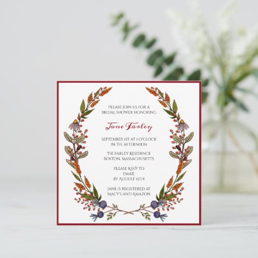 Herbstblätterung Brautdusche Einladung (Stehend Vorderseite)