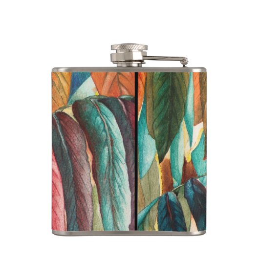 Herbstblattfarben originelle moderne Kunst Flachmann (Rückseite)