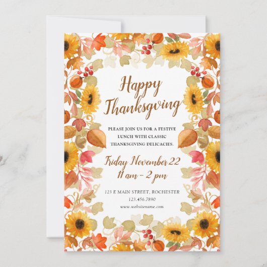 Herbstblättriger Erntedank mit Aquarellfarbe Einladung (Vorderseite)