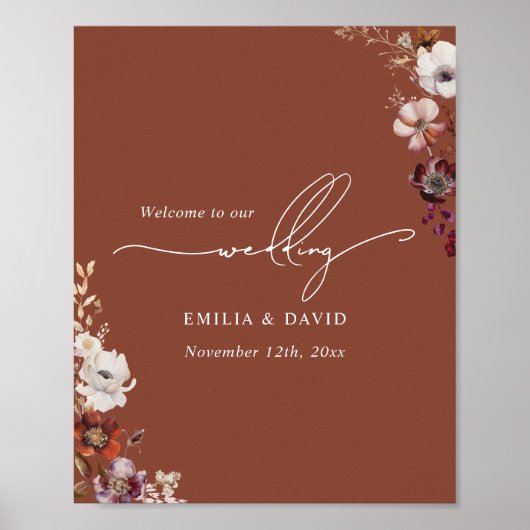 Herbstblordark Terracotta Calligrafy Wedding Poster (Vorne)