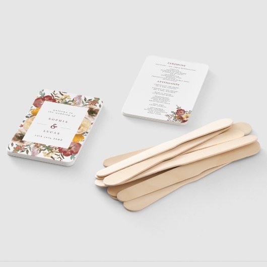 Herbstbluben-Hochzeitsprogramm Burgund & Orange Fächer (Non-assembled)