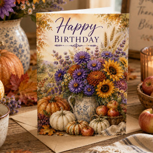 Herbstblumen Astern Sonnenblumen Herbst Geburtstag Karte