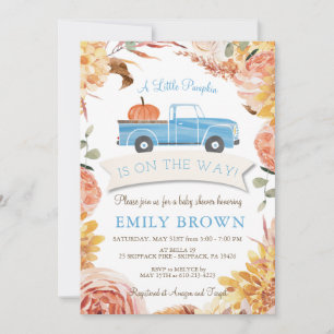 Herbstblumen Blau Kleiner KÜRBIS Junge BABY SHOWER Einladung