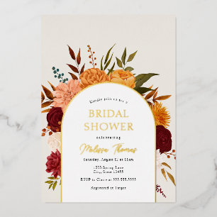 Herbstblumen Chrysanthemen Bogenförmige Hochzeitsd Folieneinladung
