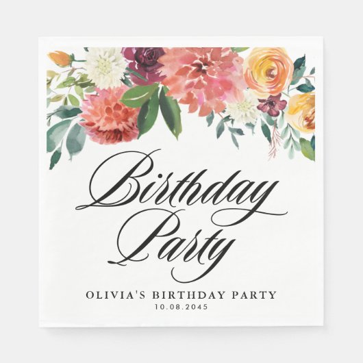 Herbstblumen Garland Fall Geburtstagspartei Serviette (Vorderseite)