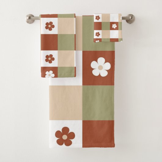 Herbstblumen-Gingham-Karomuster Badhandtuch Set (Insitu)