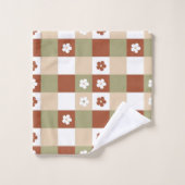 Herbstblumen-Gingham-Karomuster Badhandtuch Set (Waschlappen)