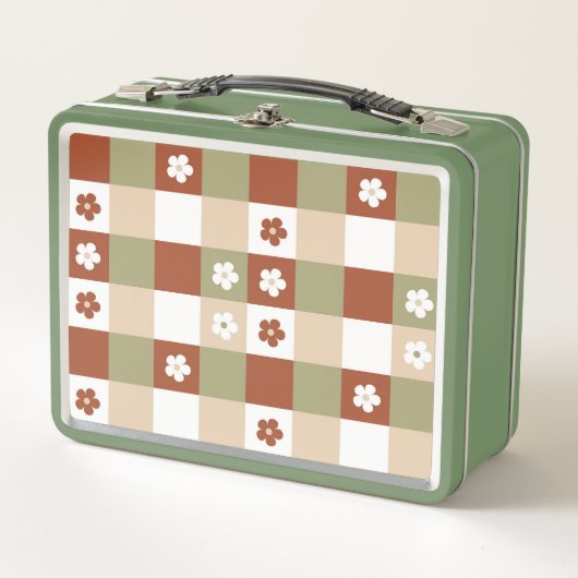 Herbstblumen Gingham Karomuster Metall Brotdose (Vorderseite)
