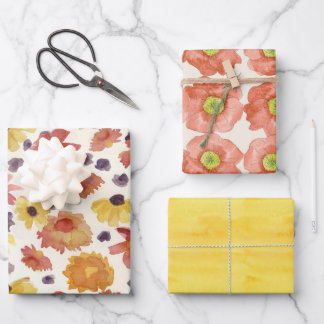 Herbstblumen Melone Orange Zinnias Gelb  Geschenkpapier Set
