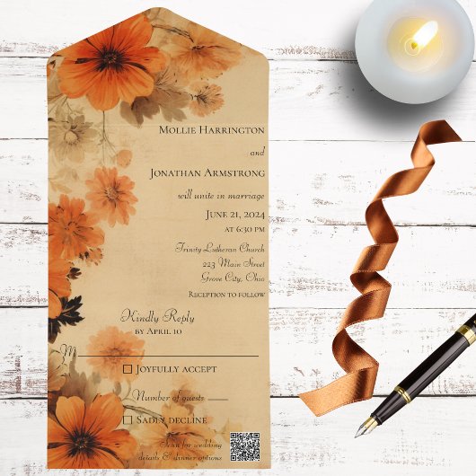 Herbstblumen QR Code All In One Einladung