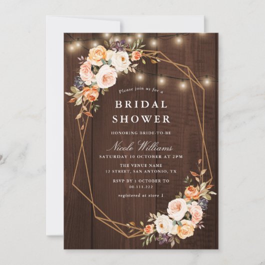 Herbstblumen rustikale Saitenleuchten Brautparty Einladung (Vorderseite)