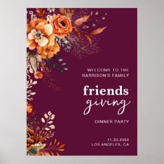 Herbstblumen Thanksgiving elegante Burgunderrot Poster